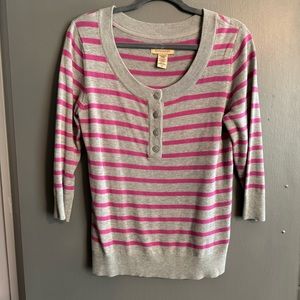 Pink & Grey Striped Scoop Neck Sweater